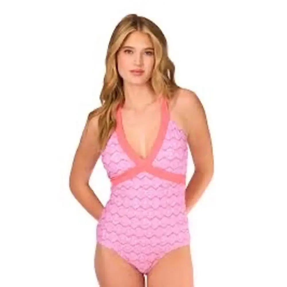 Cabana Life Provence Halter One Piece Swimsuit Womens L EUC